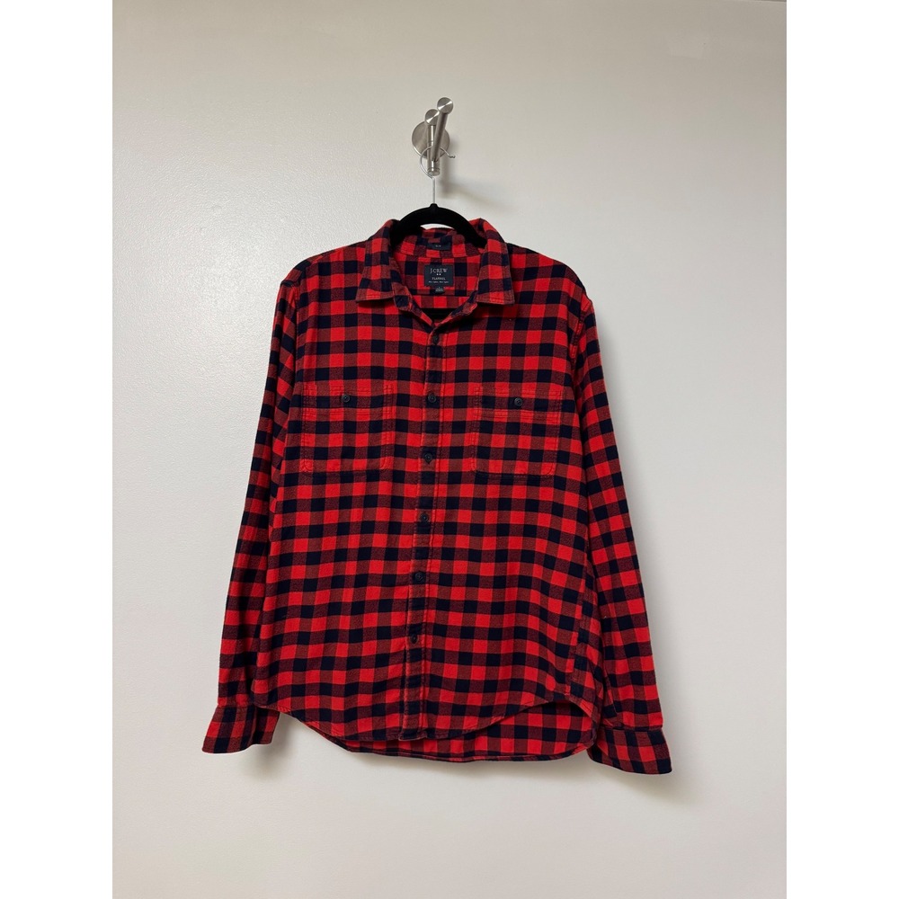 J. Crew Buffalo Plaid Slim Fit Long‎ Sleeve Flannel Winter Shirt Red Nav Large